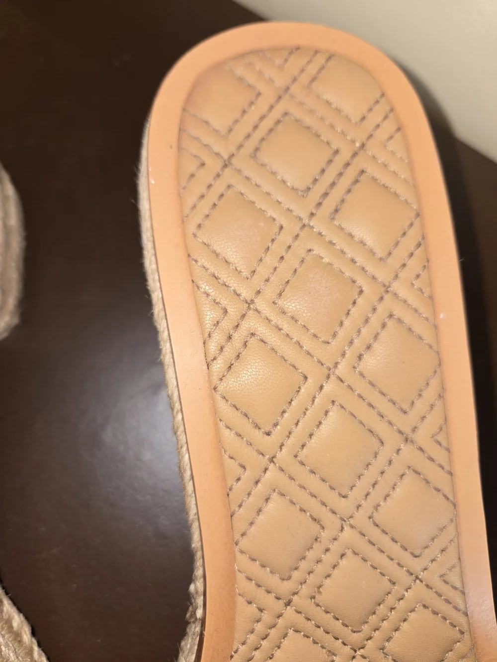 Tory Burch Tan Leather Espadrille Slide Sandals
